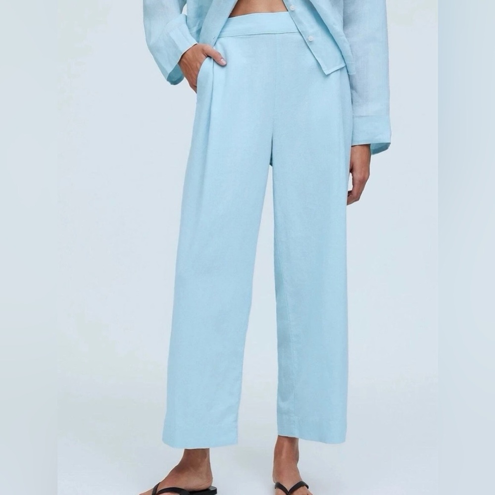 Madewell Pull On Straight Linen Blue Heron Pants Crop Size 0 Preppy Beach